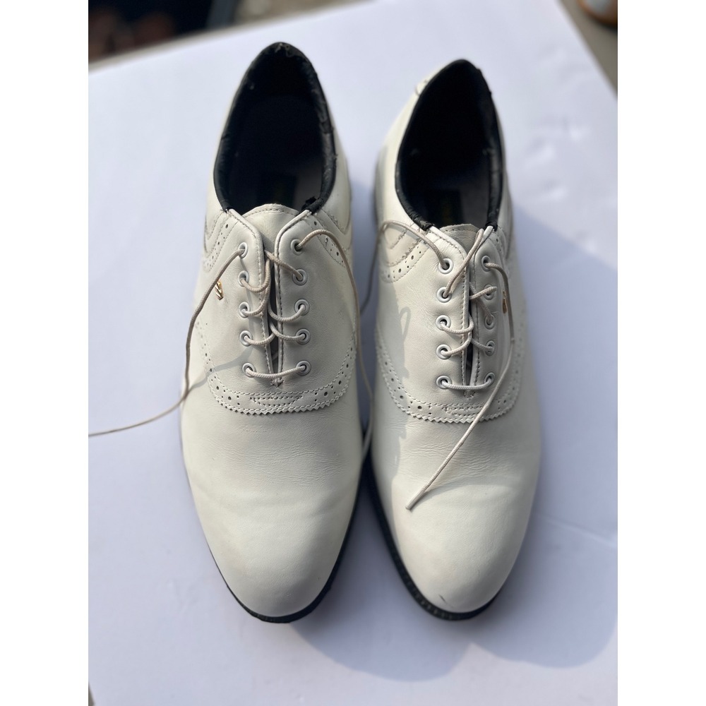 Mizuno Mens White Leather Wingtip Golf Shoes Champ Spikes Brogue Detail Size 13